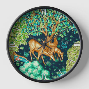 Horloge William Morris Cerf au bord d'un ruisseau Bleu et