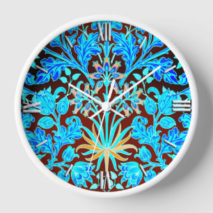 Horloge William Morris Hyacinth Imprimer, Aqua et Brown