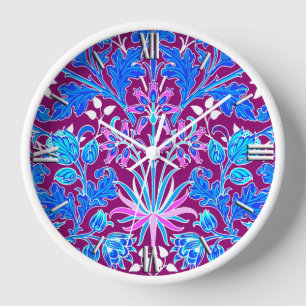 Horloge William Morris Hyacinth Imprimer, Aqua et Purple