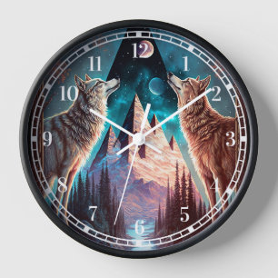 Horloge Wolves Mountain Visionary Imaginaire Art