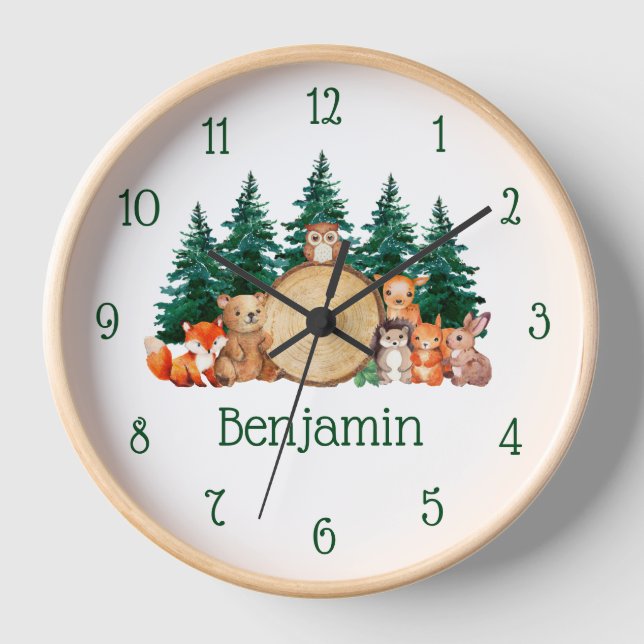 Horloge Woodland Chambre pour enfants Forêt mignonne Anima (Recto)