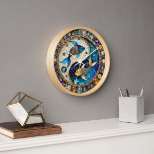 Horloge Zodiac - Poissons de poisson Yin et Yang