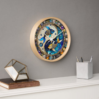 Horloge Zodiac - Poissons de poisson Yin et Yang