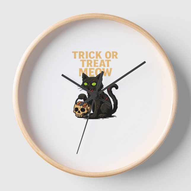 Horloge Zombie Chat - Tricoter ou traiter Meow Halloween D (Recto)