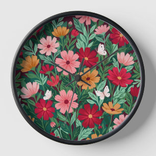 Horloges Art Cosmique Fleurs Papillons Abstraits
