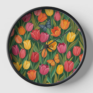 Horloges Art Jardin de Tulipes Papillons Abstraits