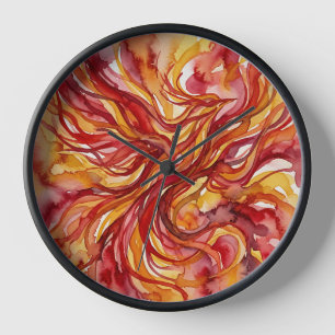 Horloges Art Mural Aquarelle Oiseau Rouge Abstrait