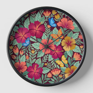 Horloges Artistiques avec Hibiscus Mexicain Abstra