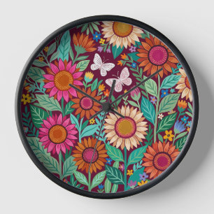 Horloges Artistiques Tournesols Papillons Abstrait