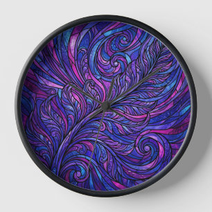 Horloges d'art moderne violet cosmique à fougère a