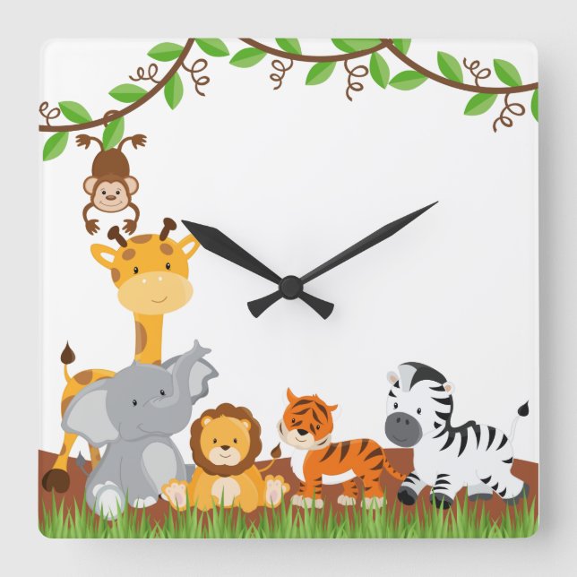 Horloges murales avec de mignons animaux de jungle (Recto)