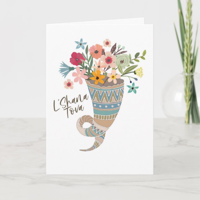 Horn of Flowers  Rosh Hashanah Card (Front)