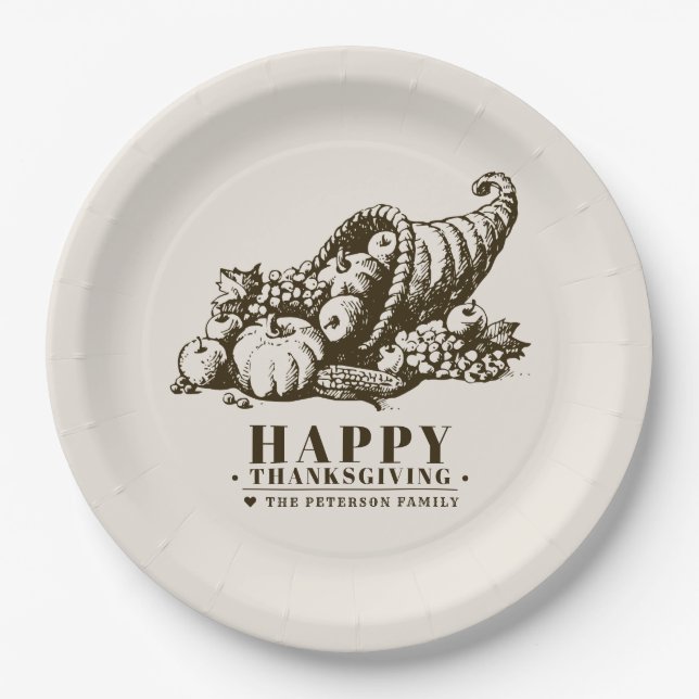 Horn of Plenty | Thanksgiving Paper Plate (Front)