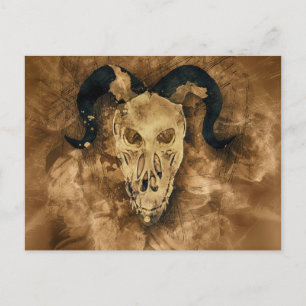 horned demon skull postcard
