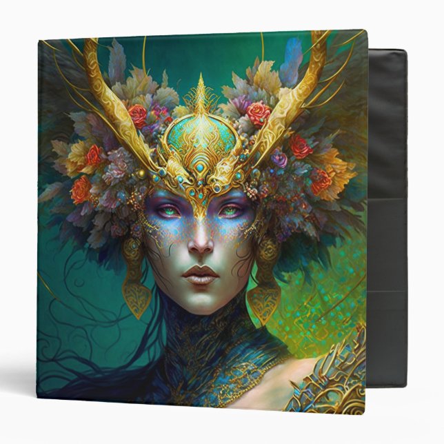 Horned Elf Woman Fantasy Art 3 Ring Binder (Front/Inside)