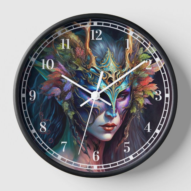 Horned Elf Woman Fantasy Art Clock (Front)