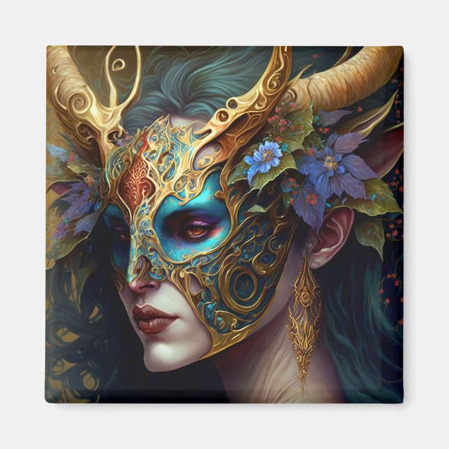 Horned Elf Woman Fantasy Art Magnet (Front)
