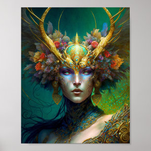 Horned Elf Woman Fantasy Art Poster