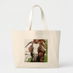 Horned Goat Grazing Large Tote Bag