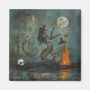 Horned Mermaid Moon Occult Dark Witchy AI Art Magnet