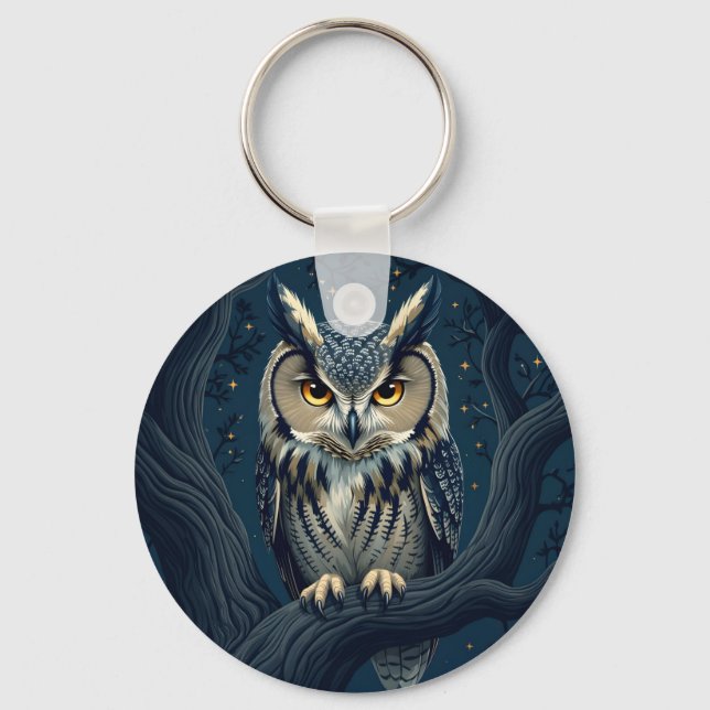 Horned owl at night keychain (Front)