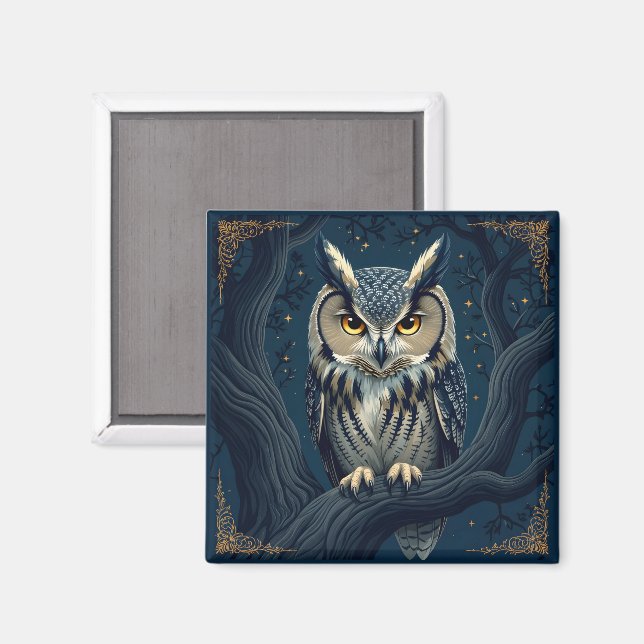 Horned owl at night magnet (Front/Back)