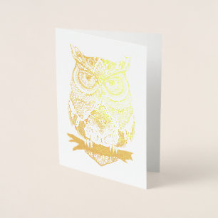 Horned Owl Gold Foil Blank Greeting Card