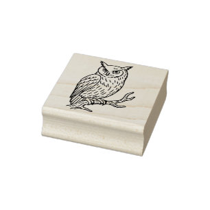 Horned Owl on Branch Line Art Rubber Stamp