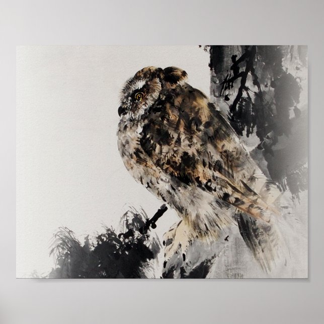 Horned Owl on the Branch, Watanabe Seitei Poster (Front)