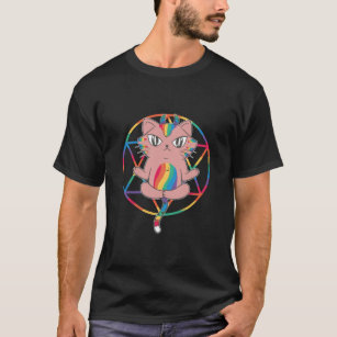 Horned Rainbow Cat Pentagram T-Shirt