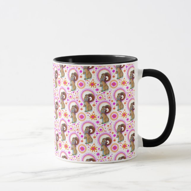 Horned Sparkle Bunny Pink And Orange  Mug (Right)