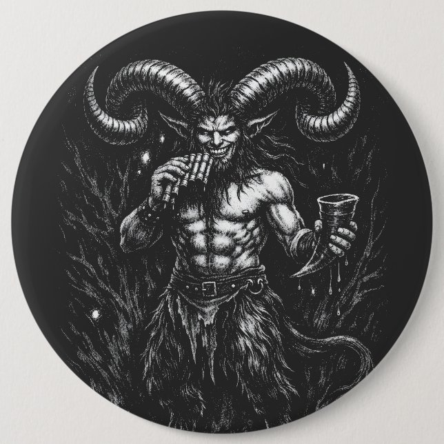 Horned Winter Satyr — by BurnsInHell 6 Inch Round Button (Front)