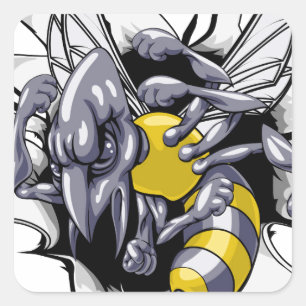 Hornet or wasp breaking through wall square sticker