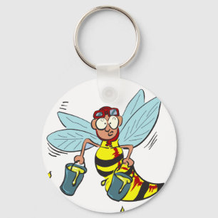 Hornet wasp bee with two buckets of honey keychain