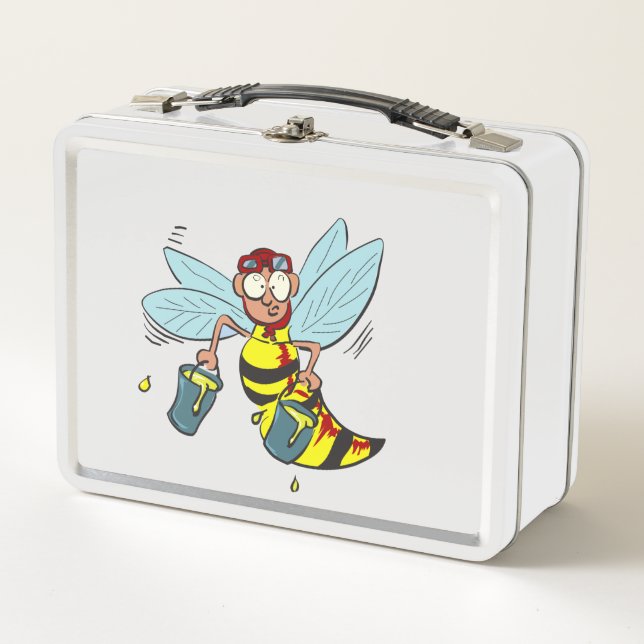 Hornet wasp bee with two buckets of honey metal lunch box (Front)