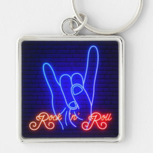 Horns Up Rock 'n Roll Square Keychain