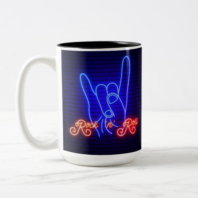 Horns Up Rock 'n Roll Two-Tone Coffee Mug (Left)