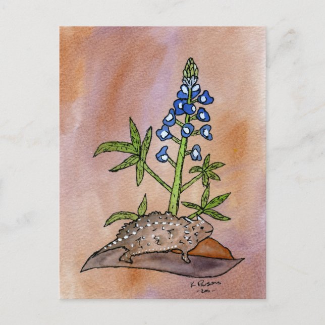 Horny Toad with Bluebonnet Postcard (Front)