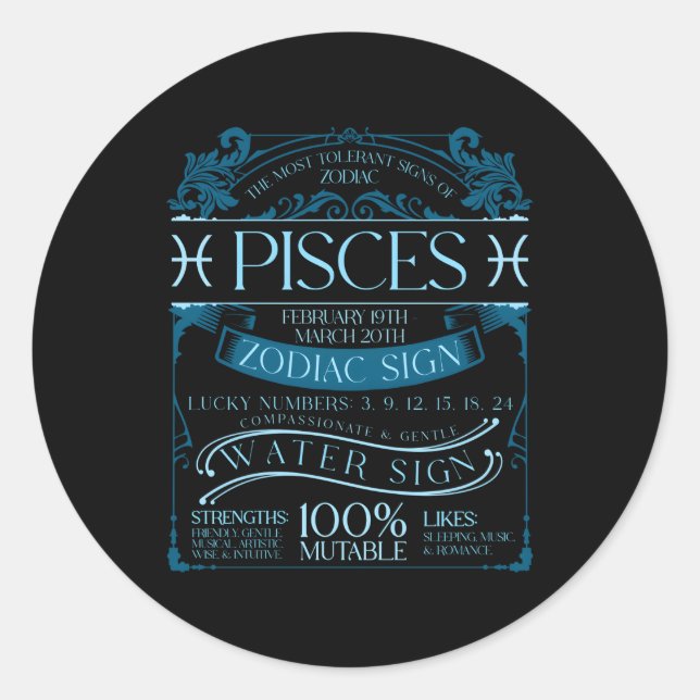 Horoscope Astrology Pisces Zodiac Astronomers Classic Round Sticker (Front)