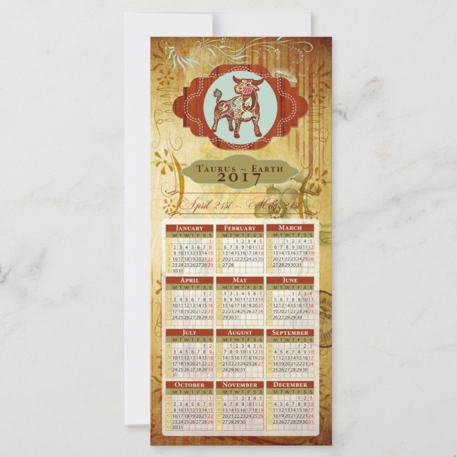 Horoscope Calendar Card 2017 ~ Taurus (Front)