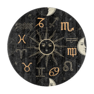 Horoscope circle, Zodiac signs, vintage. Cutting Board