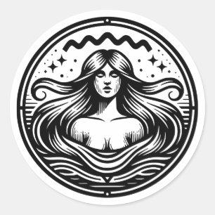 Horoscope Sign Aquarius Symbol Women in Water Classic Round Sticker
