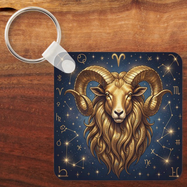 Horoscope Sign Aries | Astrology Traits & Dates Keychain (Front)