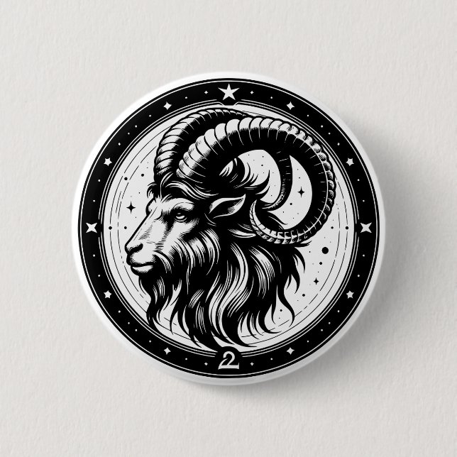 Horoscope Sign Capricorn Goat Symbol  2 Inch Round Button (Front)