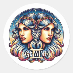 Horoscope Sign Gemini   Twins Astrology Sign Classic Round Sticker