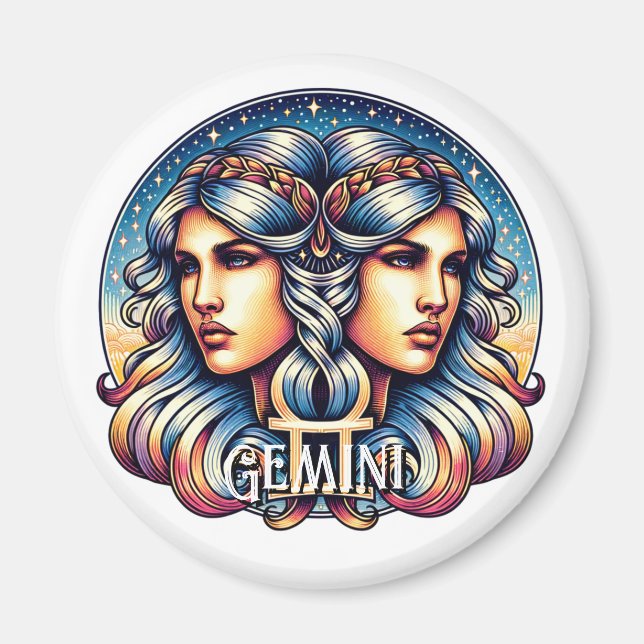 Horoscope Sign Gemini | Twins Astrology Sign Magnet (Front)