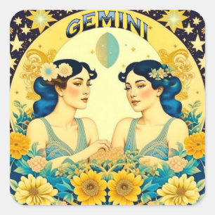 Horoscope Sign Gemini Twins Celestial Square Sticker