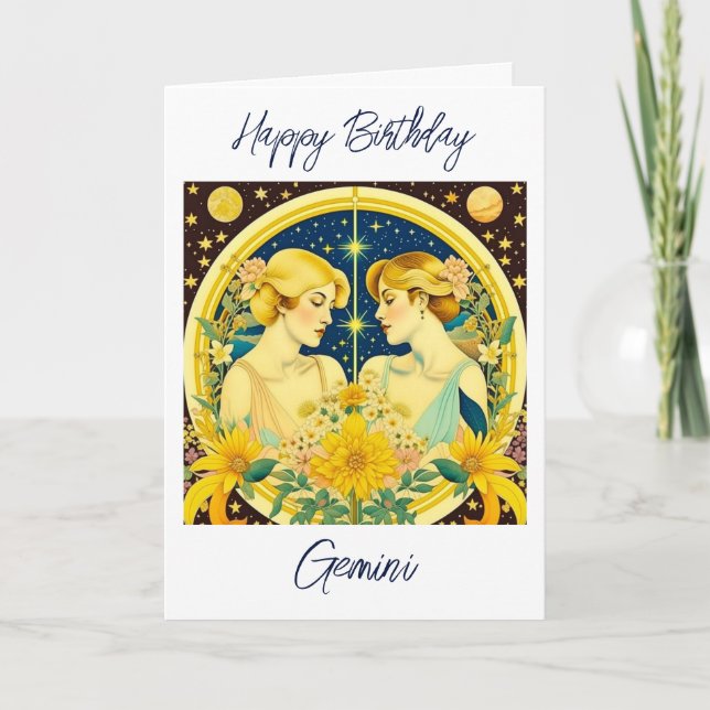 Horoscope Sign Gemini Twins Personalized Birthday Card (Front)