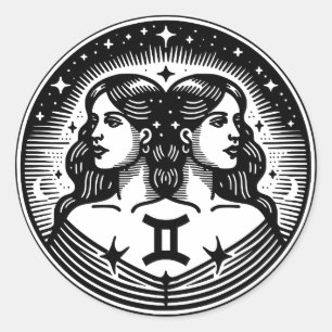 Horoscope Sign Gemini Twins Symbol  Classic Round Sticker