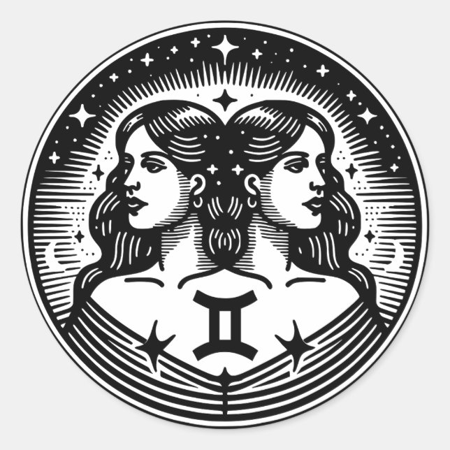 Horoscope Sign Gemini Twins Symbol  Classic Round Sticker (Front)